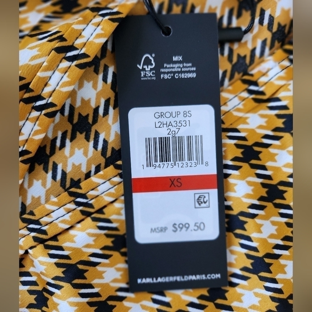 Karl Lagerfeld womens yellow, black, white design blouse size X-small - Picture 5 of 6